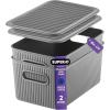 imageSuperio Ribbed Collection  Decorative Plastic Lidded Home Storage Bins Organizer Baskets Medium Grey 1 Pack  5 Liter Stackable Container Box for Organizing Closet Shelves Drawer ShelfMedium 5 Liter