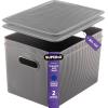 imageSuperio Ribbed Collection  Decorative Plastic Lidded Home Storage Bins Organizer Baskets Medium Grey 1 Pack  5 Liter Stackable Container Box for Organizing Closet Shelves Drawer ShelfXLarge 22 Liter