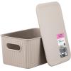 imageSuperio Ribbed Collection  Decorative Plastic Lidded Home Storage Bins Organizer Baskets XLarge Taupe 1 Pack  22 Liter Stackable Container Box for Organizing Closet Shelves Drawer ShelfMedium 5 Liter