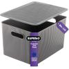imageSuperio Ribbed Collection  Decorative Plastic Lidded Home Storage Bins Organizer Baskets Medium Grey 1 Pack  5 Liter Stackable Container Box for Organizing Closet Shelves Drawer ShelfXLarge 22 Liter