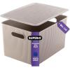 imageSuperio Ribbed Collection  Decorative Plastic Lidded Home Storage Bins Organizer Baskets XLarge Taupe 1 Pack  22 Liter Stackable Container Box for Organizing Closet Shelves Drawer ShelfXLarge 22 Liter