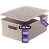 imageSuperio Ribbed Collection  Decorative Plastic Lidded Home Storage Bins Organizer Baskets XLarge Taupe 1 Pack  22 Liter Stackable Container Box for Organizing Closet Shelves Drawer ShelfLarge 15 Liter