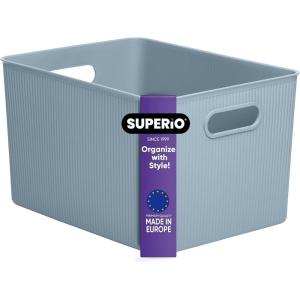 imageSuperio Ribbed Collection  Decorative Plastic Open Home Storage Bins Organizer Baskets XLarge Blue 2 Pack Container Boxes for Organizing Closet Shelves Drawer Shelf 22 Liter23 QuartBin  Extra Large 22 Liter