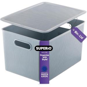 imageSuperio Ribbed Collection  Decorative Plastic Open Home Storage Bins Organizer Baskets XLarge Blue 2 Pack Container Boxes for Organizing Closet Shelves Drawer Shelf 22 Liter23 QuartBin with Lid Extra Large 22 Liter