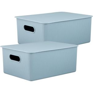 imageSuperio Ribbed Collection  Decorative Plastic Open Home Storage Bins Organizer Baskets XLarge Blue 2 Pack Container Boxes for Organizing Closet Shelves Drawer Shelf 22 Liter23 QuartBin with Lid Large 15 Liter