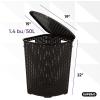 image2 pack Corner Laundry Hamper Baskets with Lid 50 Liter  Brown Wicker Hamper Durable Lightweight Bin with Cutout Handles  Storage Dirty Cloths Curved Shape Design Fits Bathroom