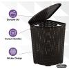 image2 pack Corner Laundry Hamper Baskets with Lid 50 Liter  Brown Wicker Hamper Durable Lightweight Bin with Cutout Handles  Storage Dirty Cloths Curved Shape Design Fits Bathroom