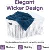 imageDesigned Laundry Basket Plastic 2 Pack Storage Hamper Basket Brown Cloths Basket Organizer with Cutout Handles Space Saving for Laundry Room Bedroom Bathroom Wicker Design 50 LiterWhite