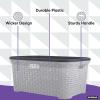 imageDesigned Laundry Basket Plastic 2 Pack Storage Hamper Basket Brown Cloths Basket Organizer with Cutout Handles Space Saving for Laundry Room Bedroom Bathroom Wicker Design 50 LiterWhite Smoke
