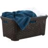 imageDesigned Laundry Basket Plastic 2 Pack Storage Hamper Basket Brown Cloths Basket Organizer with Cutout Handles Space Saving for Laundry Room Bedroom Bathroom Wicker Design 50 LiterBrown