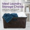 imageDesigned Laundry Basket Plastic 2 Pack Storage Hamper Basket Brown Cloths Basket Organizer with Cutout Handles Space Saving for Laundry Room Bedroom Bathroom Wicker Design 50 LiterBrown