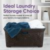 imageDesigned Laundry Basket Plastic 2 Pack Storage Hamper Basket Brown Cloths Basket Organizer with Cutout Handles Space Saving for Laundry Room Bedroom Bathroom Wicker Design 50 LiterBrown