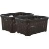 imageDesigned Laundry Basket Plastic 2 Pack Storage Hamper Basket Brown Cloths Basket Organizer with Cutout Handles Space Saving for Laundry Room Bedroom Bathroom Wicker Design 50 LiterBrown