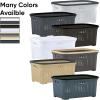imageDesigned Laundry Basket Plastic 2 Pack Storage Hamper Basket Brown Cloths Basket Organizer with Cutout Handles Space Saving for Laundry Room Bedroom Bathroom Wicker Design 50 LiterGray