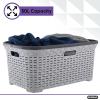imageDesigned Laundry Basket Plastic 2 Pack Storage Hamper Basket Brown Cloths Basket Organizer with Cutout Handles Space Saving for Laundry Room Bedroom Bathroom Wicker Design 50 LiterWhite Smoke
