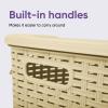 imagePlastic Laundry Hamper with Lid Laundry Hamper Basket White Smoke 2 Pack Tall Cloths Hamper Organizer with Cutout Handles Space Saving for Laundry Room Bedroom Bathroom Wicker Design 60 LiterBeige