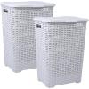 imagePlastic Laundry Hamper with Lid Laundry Hamper Basket White Smoke 2 Pack Tall Cloths Hamper Organizer with Cutout Handles Space Saving for Laundry Room Bedroom Bathroom Wicker Design 60 LiterWhite Smoke