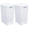 imagePlastic Laundry Hamper with Lid Laundry Hamper Basket White Smoke 2 Pack Tall Cloths Hamper Organizer with Cutout Handles Space Saving for Laundry Room Bedroom Bathroom Wicker Design 60 LiterWhite