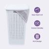imagePlastic Laundry Hamper with Lid Laundry Hamper Basket White Smoke 2 Pack Tall Cloths Hamper Organizer with Cutout Handles Space Saving for Laundry Room Bedroom Bathroom Wicker Design 60 LiterWhite