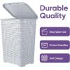 imagePlastic Laundry Hamper with Lid Laundry Hamper Basket White Smoke 2 Pack Tall Cloths Hamper Organizer with Cutout Handles Space Saving for Laundry Room Bedroom Bathroom Wicker Design 60 LiterWhite Smoke