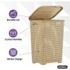 imagePlastic Laundry Hamper with Lid Laundry Hamper Basket White Smoke 2 Pack Tall Cloths Hamper Organizer with Cutout Handles Space Saving for Laundry Room Bedroom Bathroom Wicker Design 60 LiterBeige