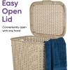 imagePlastic Laundry Hamper with Lid Laundry Hamper Basket White Smoke 2 Pack Tall Cloths Hamper Organizer with Cutout Handles Space Saving for Laundry Room Bedroom Bathroom Wicker Design 60 LiterBeige