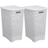 imageSuperio Laundry Hamper Basket With Easy Open Lid 60 Liter Brown Large Wicker Hamper Dirty Cloths Storage With Two Cutout Handles Laundry Room Bin 170 BushelWhite Smoke