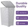 imageSuperio Laundry Hamper Basket With Easy Open Lid 60 Liter Brown Large Wicker Hamper Dirty Cloths Storage With Two Cutout Handles Laundry Room Bin 170 BushelWhite Smoke