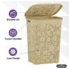 imageSuperio Laundry Hamper with Lid Lace Design 50 Liter  2 Pack Laundry Hamper Basket with Cutout Handles Rectangular Shape Modern Style Bin Dirty Cloths Storage Beige 2 PackBeige 2 Pack