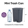 imageSuperio Mini Trash Can with Foot Pedal Small Outdoor Garbage Can with Lid 15 Gallon Plastic Waste Basket for Bathroom Bedroom Kitchen Office Patio Wicker Brown 6 QTGray