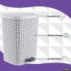 imageSuperio Mini Trash Can with Foot Pedal Small Outdoor Garbage Can with Lid 15 Gallon Plastic Waste Basket for Bathroom Bedroom Kitchen Office Patio Wicker Brown 6 QTWhite Smoke