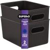 imageSuperio Ribbed Collection  Decorative Plastic Open Home Storage Bins Organizer Baskets Large Brown 2 Pack Container Boxes for Organizing Closet Shelves Drawer Shelf 15 Liter16 QuartBrown