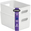 imageSuperio Ribbed Collection  Decorative Plastic Open Home Storage Bins Organizer Baskets Large Brown 2 Pack Container Boxes for Organizing Closet Shelves Drawer Shelf 15 Liter16 QuartWhite