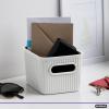 imageSuperio Ribbed Collection  Decorative Plastic Open Home Storage Bins Organizer Baskets Large Brown 2 Pack Container Boxes for Organizing Closet Shelves Drawer Shelf 15 Liter16 QuartWhite