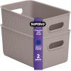imageSuperio Ribbed Collection  Decorative Plastic Open Home Storage Bins Organizer Baskets Large Taupe 2 Pack Container Boxes for Organizing Closet Shelves Drawer Shelf 15 Liter16 QuartBin  Medium 5 Liter