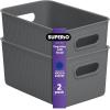 imageSuperio Ribbed Collection Lid for Decorative Plastic Open Home Storage Bins Organizer Baskets Medium Grey  for Organizing Closet Shelves Drawer Shelf 5 LiterBin  Medium 5 Liter