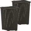 image2 pack Corner Laundry Hamper Baskets with Lid 50 Liter  Brown Wicker Hamper Durable Lightweight Bin with Cutout Handles  Storage Dirty Cloths Curved Shape Design Fits Bathroom