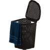 imagePlastic Corner Laundry Hamper with Lid Curved Designed Laundry Basket Triangle Brown Cloths Hamper Organizer with Cutout Handles for Laundry Room Bedroom Bathroom Wicker Design 50 Liter