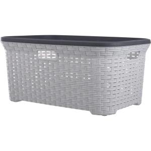 imageDesigned Laundry Basket Plastic 2 Pack Storage Hamper Basket Brown Cloths Basket Organizer with Cutout Handles Space Saving for Laundry Room Bedroom Bathroom Wicker Design 50 LiterWhite Smoke