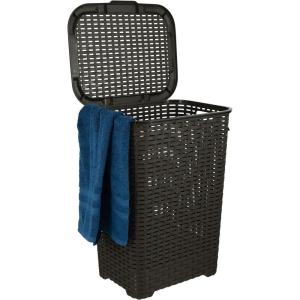 imagePlastic Laundry Hamper with Lid Laundry Hamper Basket White Smoke 2 Pack Tall Cloths Hamper Organizer with Cutout Handles Space Saving for Laundry Room Bedroom Bathroom Wicker Design 60 LiterBrown