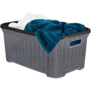 imageSuperio Laundry Basket knit Style Storage Hamper Basket with Cutout Handles 40 Liter White Easy Storage Dirty Clothes in Laundry Room Bathroom or BedroomGrey
