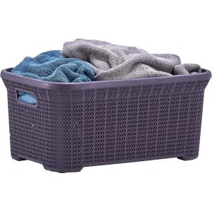 imageSuperio Laundry Basket knit Style Storage Hamper Basket with Cutout Handles 40 Liter White Easy Storage Dirty Clothes in Laundry Room Bathroom or BedroomPurple