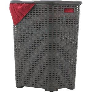 imageSuperio Laundry Hamper Basket With Easy Open Lid 60 Liter Brown Large Wicker Hamper Dirty Cloths Storage With Two Cutout Handles Laundry Room Bin 170 BushelBrown