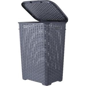 imageSuperio Laundry Hamper Basket With Easy Open Lid 60 Liter Brown Large Wicker Hamper Dirty Cloths Storage With Two Cutout Handles Laundry Room Bin 170 BushelGray