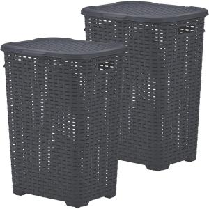 imageSuperio Laundry Hamper Basket With Easy Open Lid 60 Liter Brown Large Wicker Hamper Dirty Cloths Storage With Two Cutout Handles Laundry Room Bin 170 BushelGrey