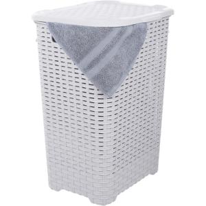 imageSuperio Laundry Hamper Basket With Easy Open Lid 60 Liter Brown Large Wicker Hamper Dirty Cloths Storage With Two Cutout Handles Laundry Room Bin 170 BushelWhite Smoke
