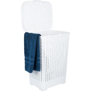 imageSuperio Laundry Hamper Basket With Easy Open Lid 60 Liter Brown Large Wicker Hamper Dirty Cloths Storage With Two Cutout Handles Laundry Room Bin 170 BushelWhite