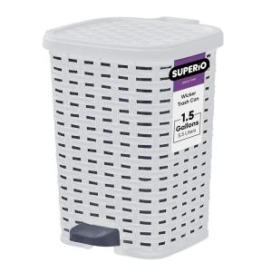 imageSuperio Mini Trash Can with Foot Pedal Small Outdoor Garbage Can with Lid 15 Gallon Plastic Waste Basket for Bathroom Bedroom Kitchen Office Patio Wicker Brown 6 QTWhite