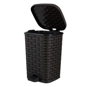 imageSuperio Mini Trash Can with Foot Pedal Small Outdoor Garbage Can with Lid 15 Gallon Plastic Waste Basket for Bathroom Bedroom Kitchen Office Patio Wicker Brown 6 QTBrown