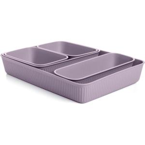 imageSuperio Ribbed Collection  Decorative Plastic Desk Drawer Organizer Tray Blue Set of 5 Open Home Storage Bins Organizer Baskets for Organizing Closet Shelves Drawer ShelfLilac
